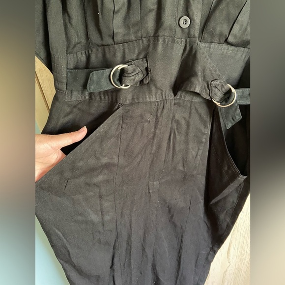 Vintage 1980’s Foxy Lady black cotton twill cinched waist pencil skirt Dress - Picture 6 of 15